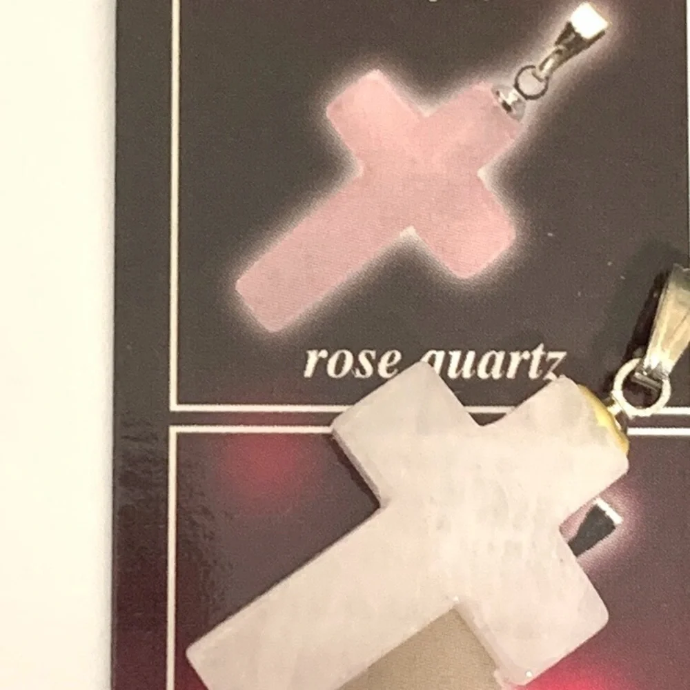 Rose Quartz Cross Pendant - Light Pink Stone - Picture 5 of 5